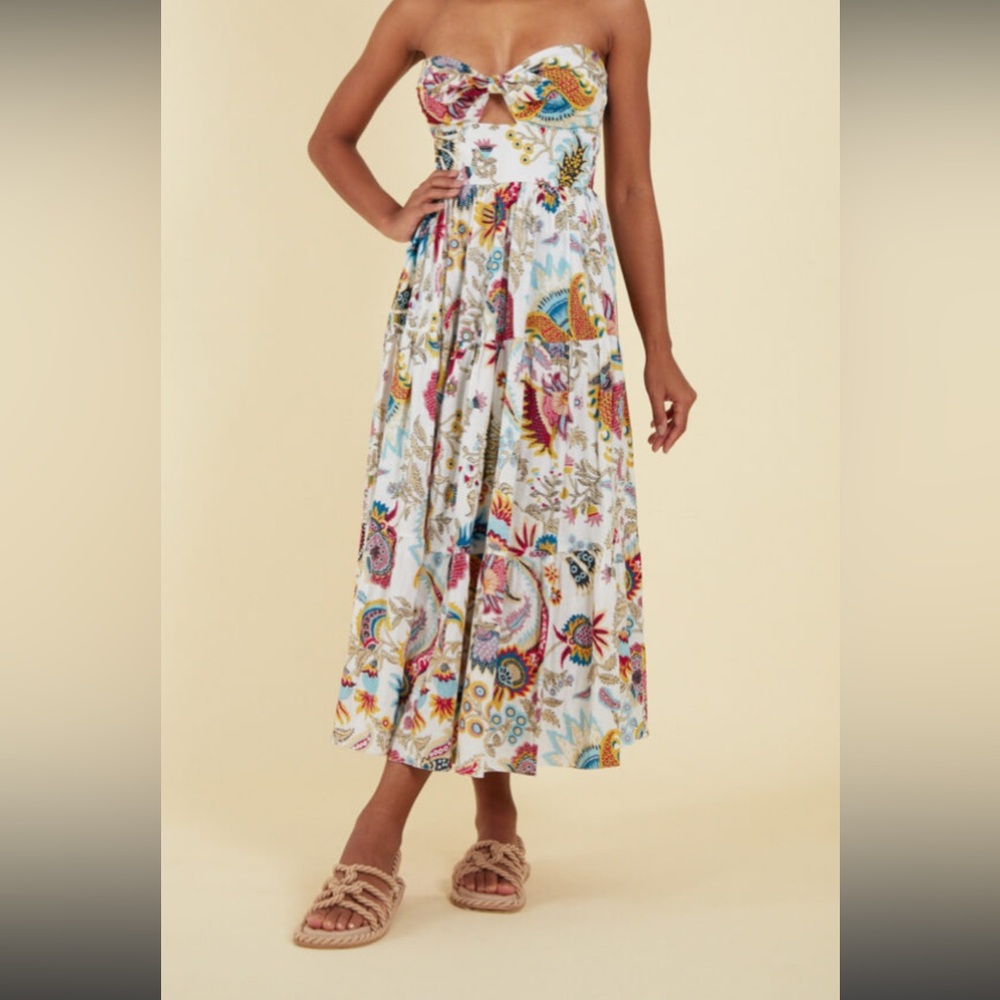 NWT Charina Sarte Talaia Floral Strapless Cotton Maxi Dress XS